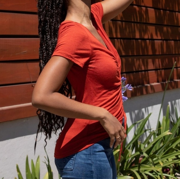 Hippie Chic Drawstring V-neck top, Sz S - Picture 3 of 4